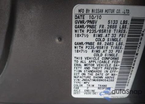 2011 Nissan Murano Sl from USA, damaged, VIN JN8AZ1MU6BW054288